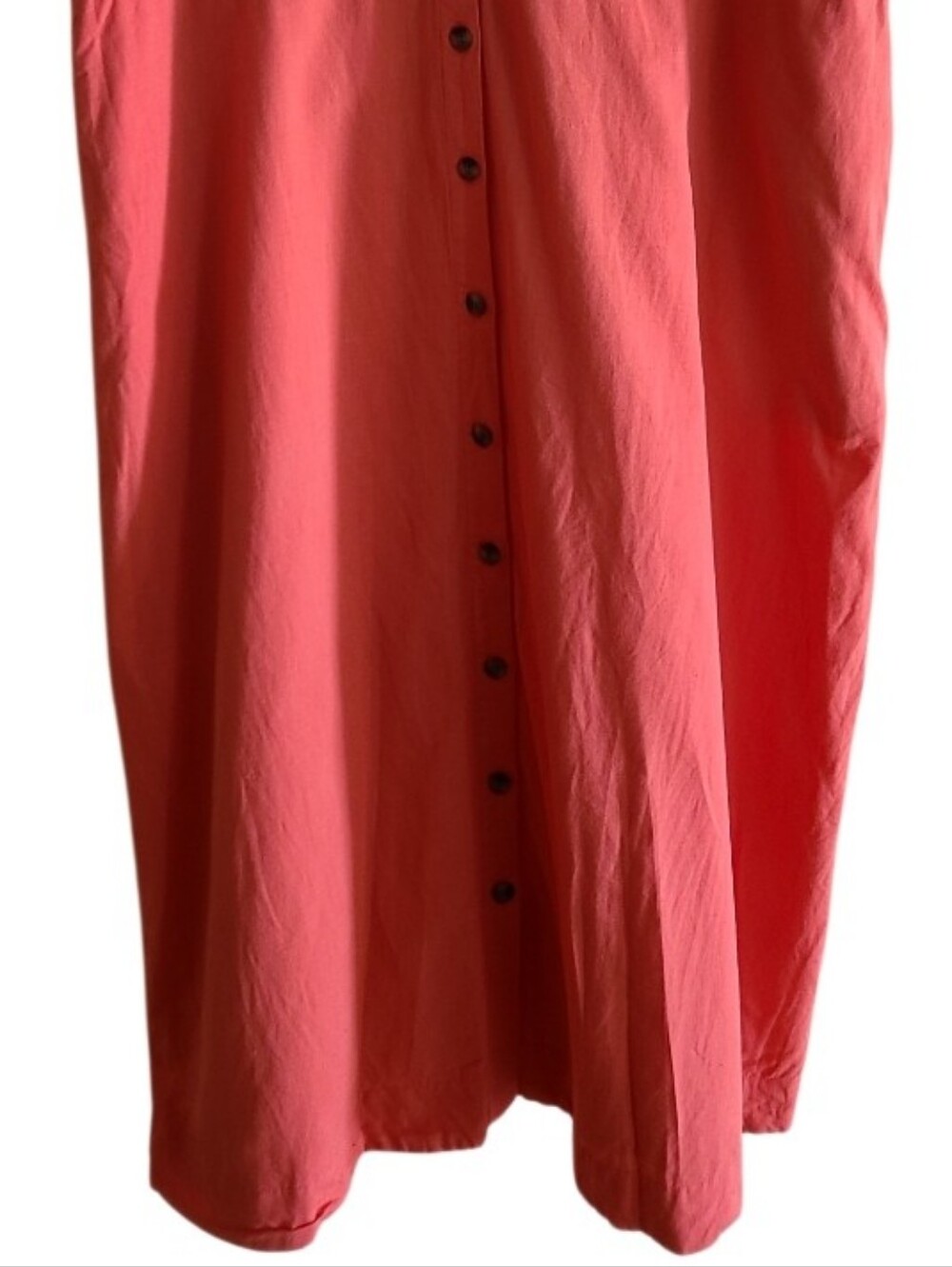 Pact Organic Cotton Linen Canopy Button Front Dress Coral Orange - Picture 8 of 17